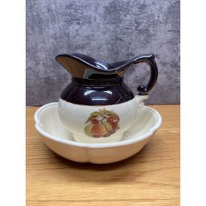 McCoy Beige and Cream Pitcher 7515‎ with Pineapple and Strawberry Front